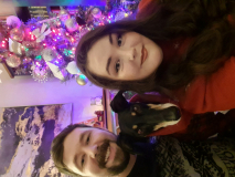 Angus with his mum and dad at Christmas